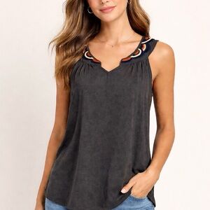 Gap Factory Grey Sleeeveless Embroidered Strap Top Medium